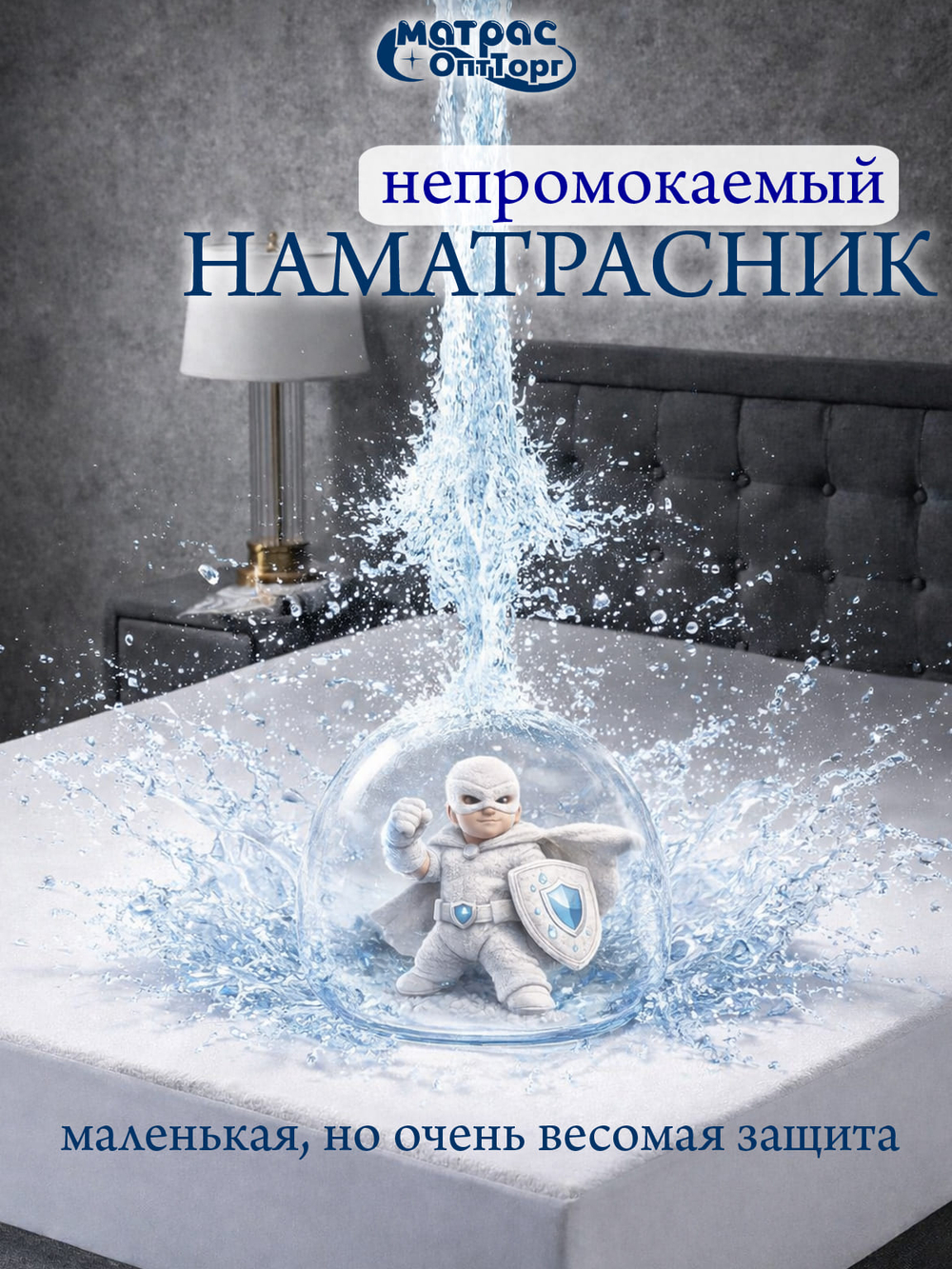 Наматрасник непромокаемый Мулетон с бортом м/ф 25см (Белый)