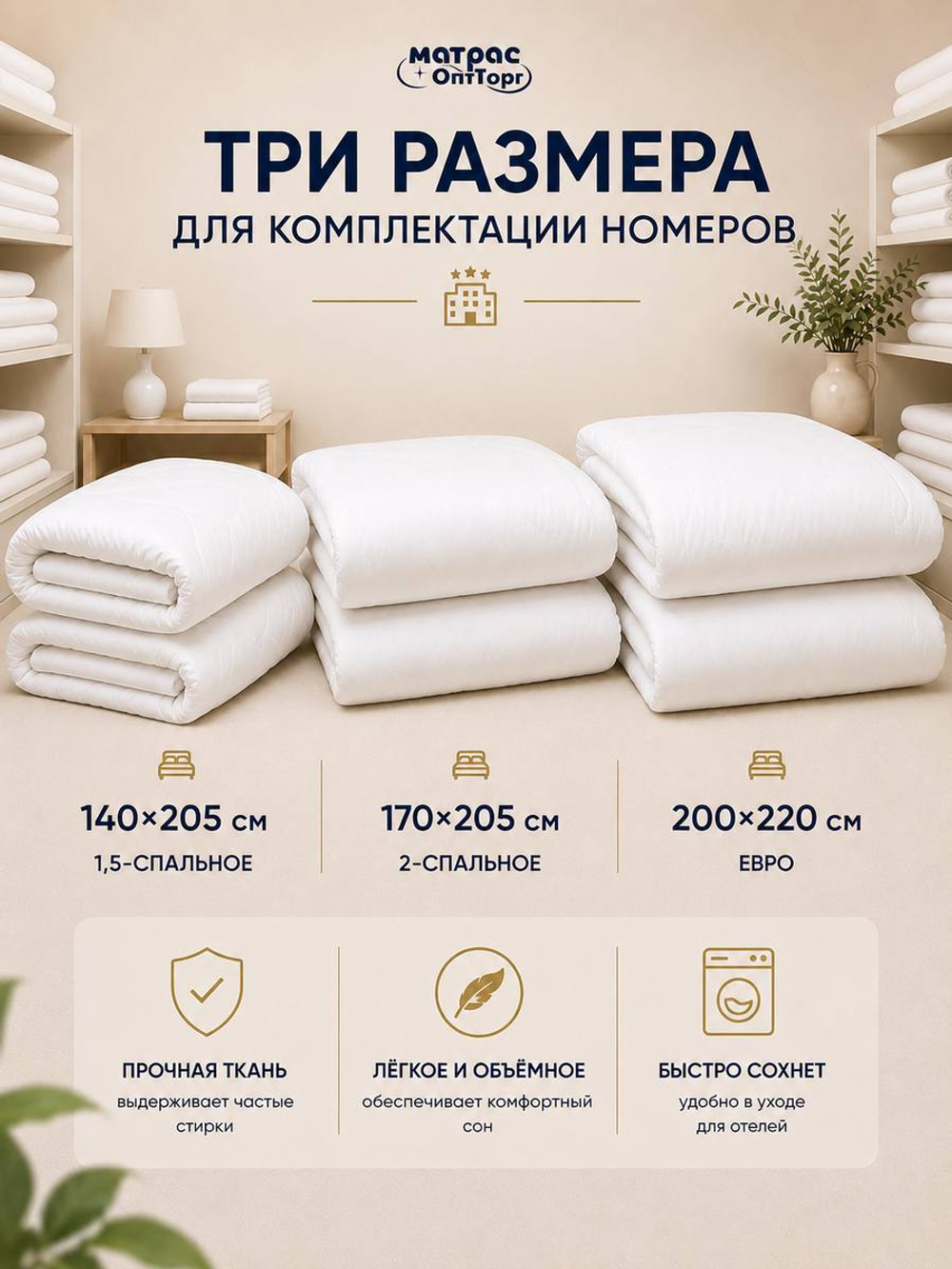 Одеяло холлофайбер Отельное классика  (наполнитель: холлофайбер 300гр/м2, чехол: микрофибра, 100%пэ)