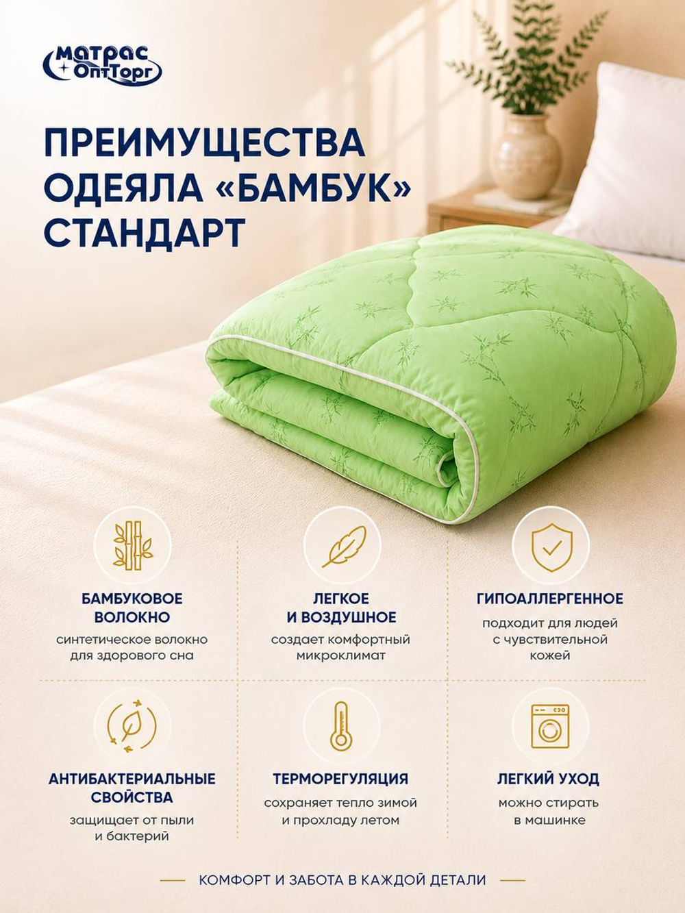 Одеяло бамбук Стандарт облегченное